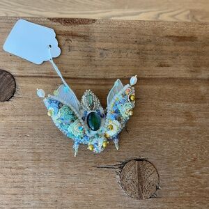 Embroidered beaded jeweled insect brooch